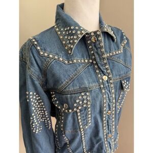 Understated Leather Women S Denim Jacket Studded Crystal Glam Free People West